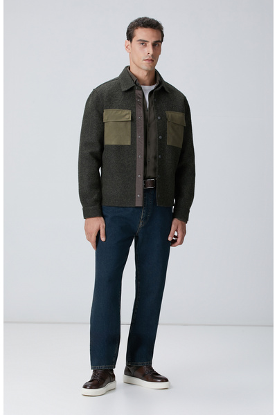 Network Haki Yün Karışımlı Dış Gömlek