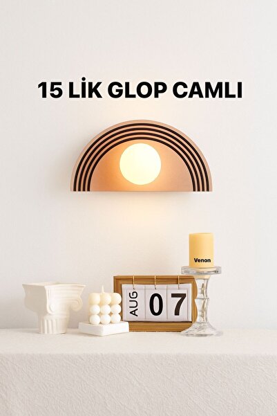 VENON مصباح حائط مخطط باللون الأسود العتيق من Half Moon، شمعدان معدني مقاوم للصدأ، 15 سم، إضاءة فندقية زجاجية كروية