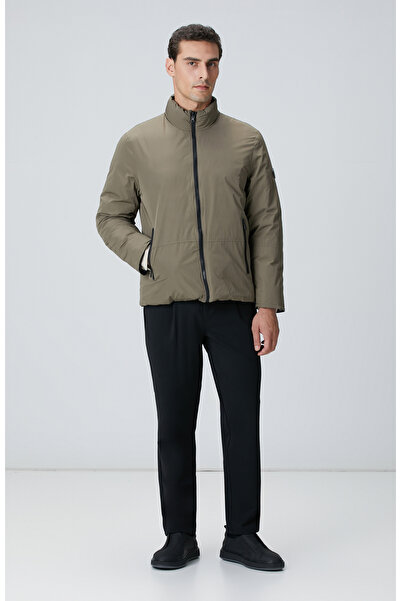 Network Haki Dik Yaka Çift Taraflı Mont