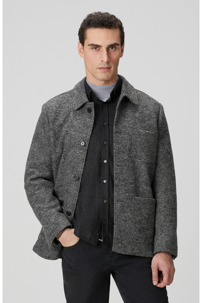 Network Gri Melanj Yün Örme Ceket