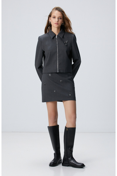 Network Koyu Gri Yün Karışımlı Ceket