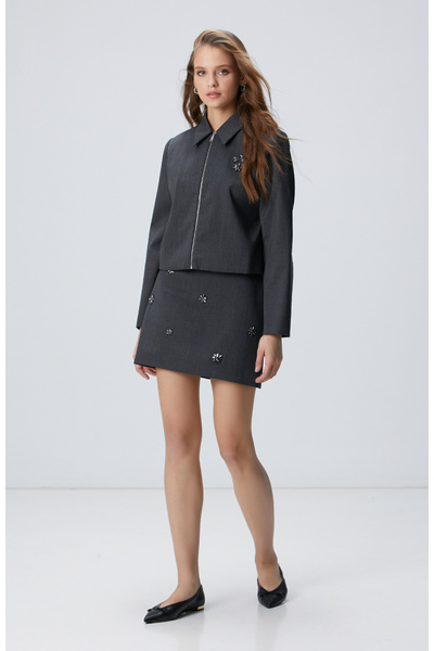 Network Koyu Gri Yün Karışımlı Ceket