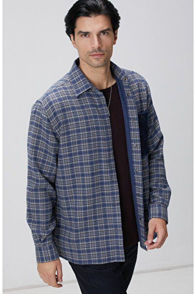 Network Indigo Ekose Desenli Gömlek