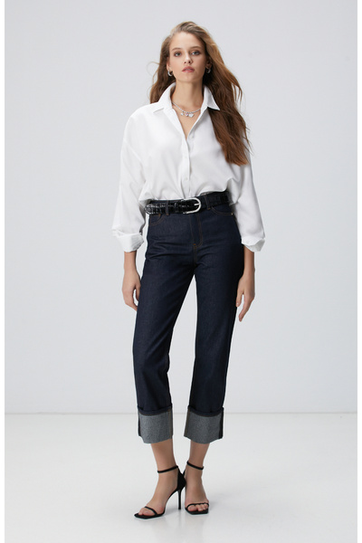 Network Lacivert Paça Taş Detaylı Denim Pantolon