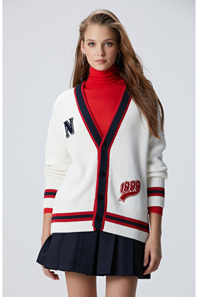 Network Beyaz Patchli Renkli Ribanalı Hırka