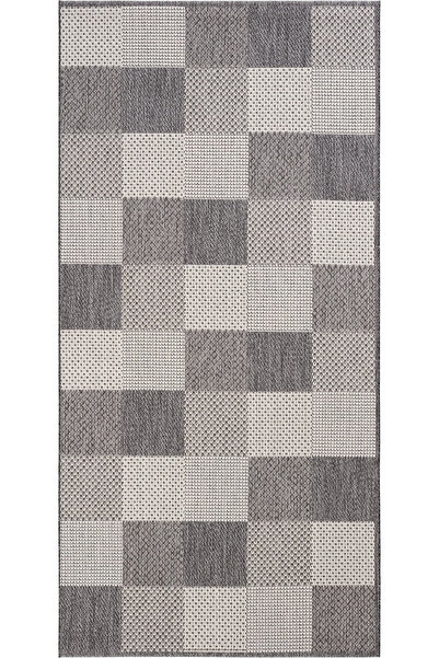 Cool Halı Grande 01 Gri Balkon Kilimi Dama Desenli Halı Yolluk İnce Antre Hal...