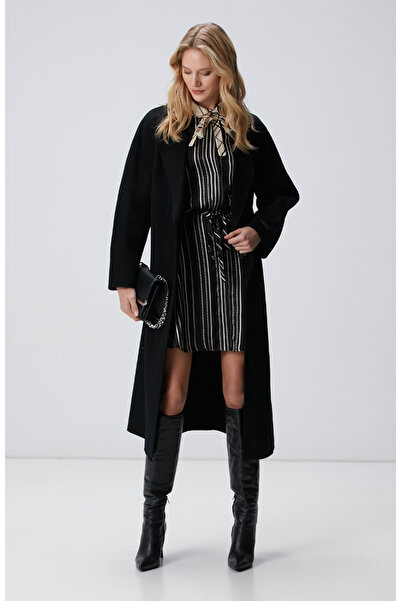 Network Limited Siyah Yün Karışımlı Manto