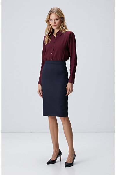 Network Lacivert Yün Karışımlı Kalem Etek