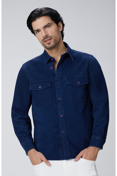 Network İndigo Denim Gömlek