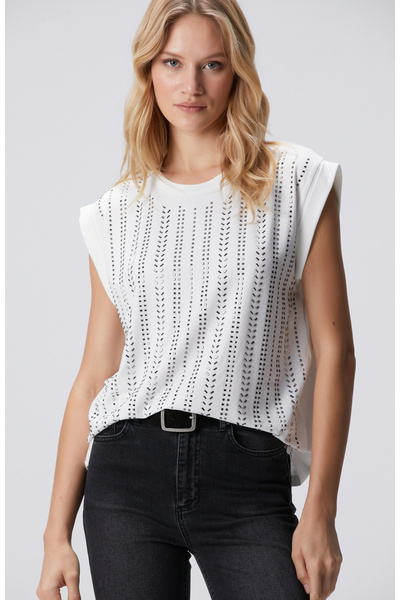 Network Kırık Beyaz Taş Baskılı T-shirt