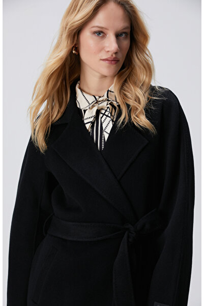 Network Limited Siyah Yün Karışımlı Manto