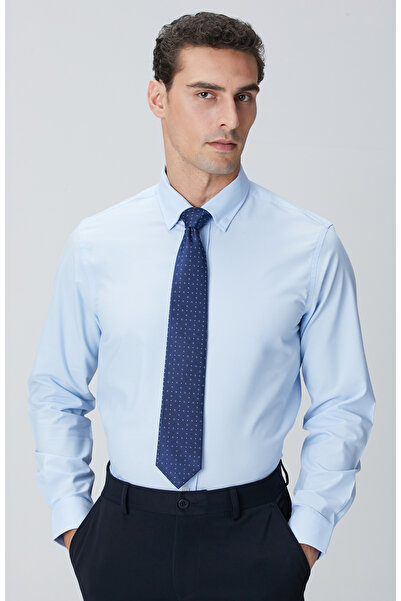 Network Açık Mavi Slim Fit Lycralı Cotton Petek Desen Gömlek