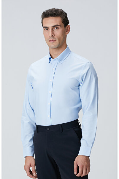 Network Açık Mavi Slim Fit Lycralı Cotton Petek Desen Gömlek