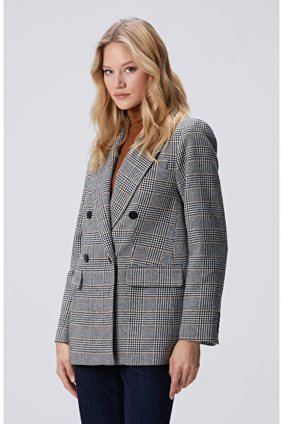 Network Siyah Kırık Beyaz Yün Karışımlı Ceket