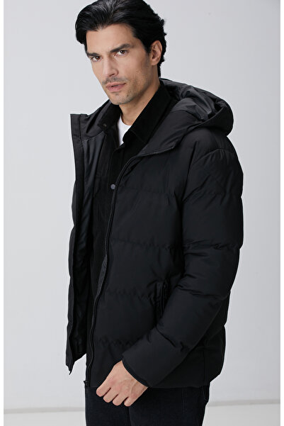 Network Siyah Kapüşonlu Puffer Mont