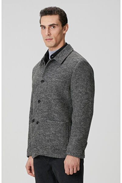 Network Gri Melanj Yün Örme Ceket
