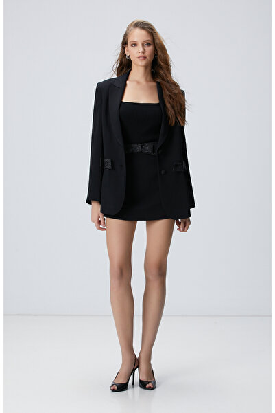 Network Siyah Evaze Mini Abiye Etek