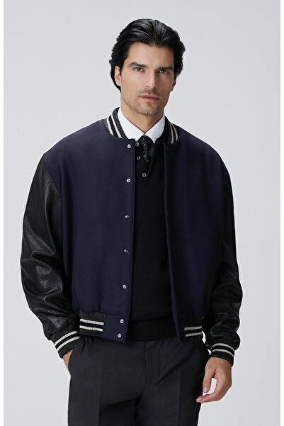 Network Lacivert Bomber Deri Ceket