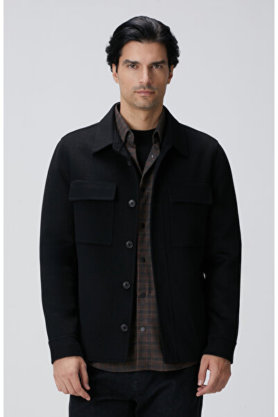 Network Siyah Yün Karışımlı Dikişsiz Handmade Mont