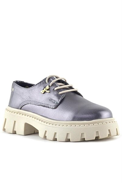 Rakerplus Platinum Genuine Leather Buckle Detailed Lace up Girls' Casual Shoes