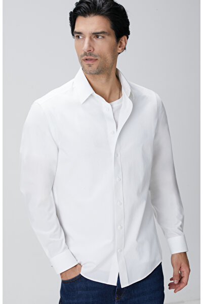 Network Beyaz Çizgi Desenli Non-Iron Gömlek