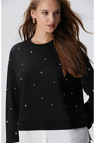 Network Siyah Metal Aksesuarlı Sweatshirt