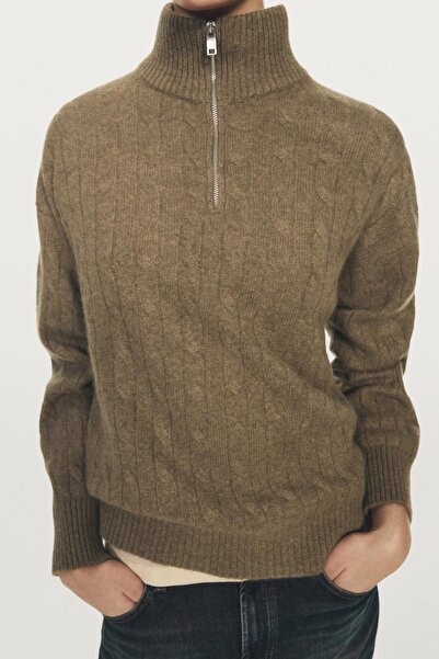 Massimo Dutti Fermuarlı %100 kaşmir dik yaka kazak