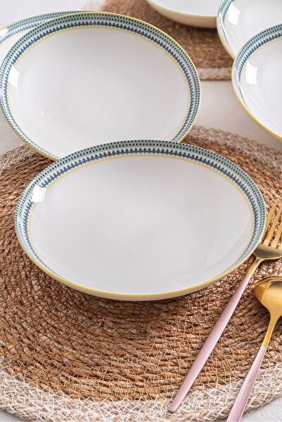 RUBİ PORSELEN 6'lı Dubai Çukur Yemek Tabağı Seti 20cm - Sade ve Modern Tasarım Porselen Tabaklar