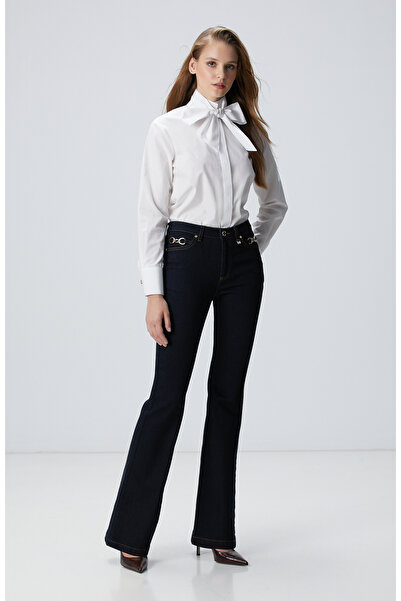 Network İndigo Aksesuarlı Flare Kalıp Denim Pantolon