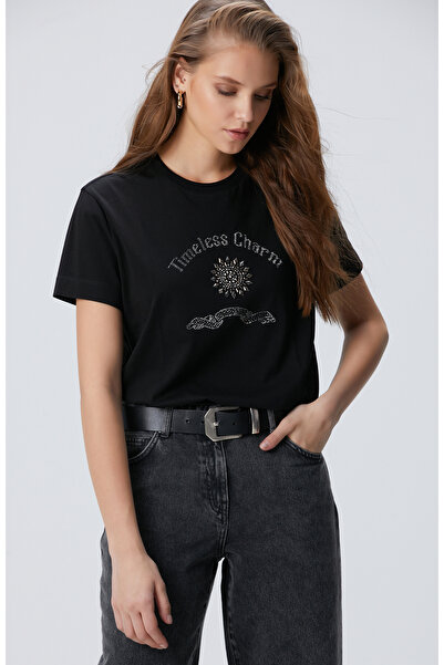 Network Siyah Taş İşlemeli T-shirt