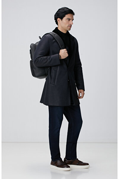 Network Limited Lacivert Yakası Kürklü Deri Kaban