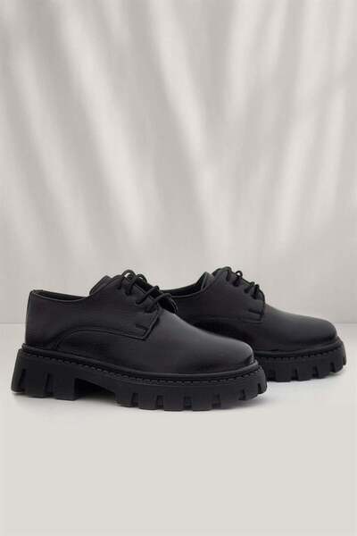 Rakerplus Чорні зморшкуваті шкіряні черевики з шнурівкою для дівчаток Oxford для школи