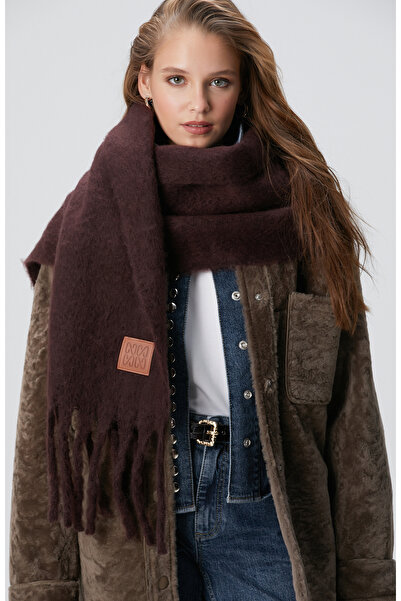 Network Koyu Kahverengi Kadın Yün Karışımlı Atkı
