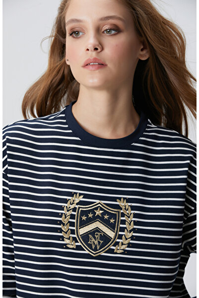 Network Lacivert Beyaz Dokuma Garnili Sweatshirt