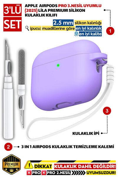 EWEC Pro 3.Nesil Uyumlu Lila Silikon Kulaklık Kılıfı, Kulaklık İpi Ve 3'ü 1 A...