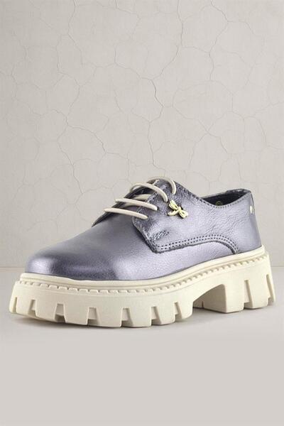 Rakerplus حذاء كاجوال للفتيات من الجلد البلاتيني بإبزيم مفصل وأربطة