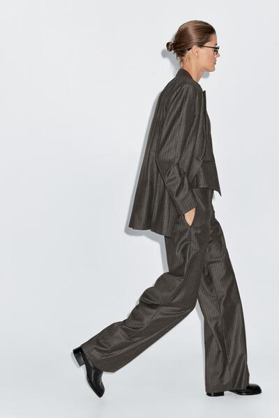 Massimo Dutti %100 yün ince çizgili blazer