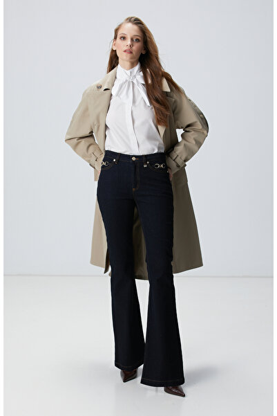 Network İndigo Aksesuarlı Flare Kalıp Denim Pantolon