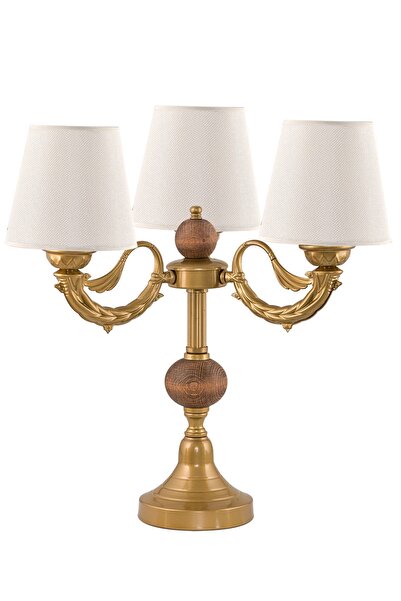 DEDE Cream Colored Triple Candlestick Table Lamp - Antique Lampshade with Hat