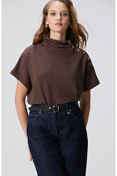 Network Acı Kahve Çıtçıt Detaylı T-shirt