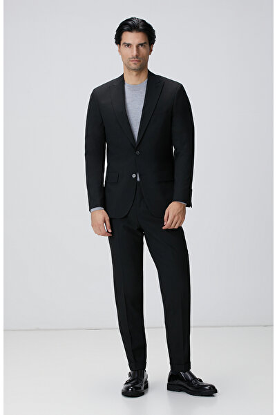 Network Slim Fit Siyah Çizgili Piklapel Yaka Takım Elbise