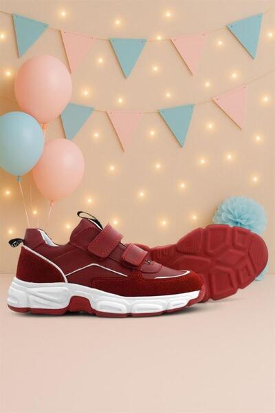 hapshoe Prava koža Crvene sportske cipele za devojčice sa dvostrukim čičkom