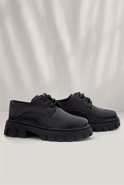 Rakerplus Siyah Kırışık Rugan Bağcıklı Kız Çocuk Oxford Okul Ayakkabı