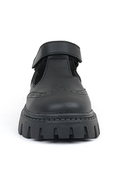 Rakerplus Black Matte Velcro Girls' School Shoes