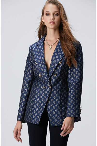 Network Lacivert Jakar Desenli Ceket