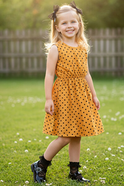 Parla Kids 0007 - Дівчача сукня з гірчичним принтом і чорною мереживною шпилькою