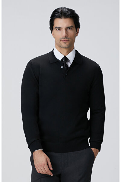 Network Siyah Yün Karışımlı Triko Kazak