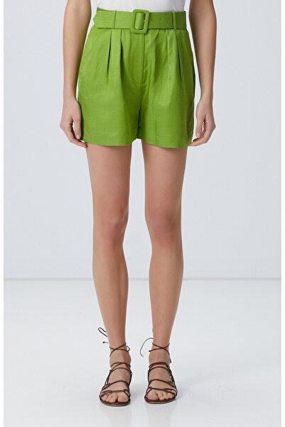 Network Fıstık Yeşili Keten Karışımlı Şort