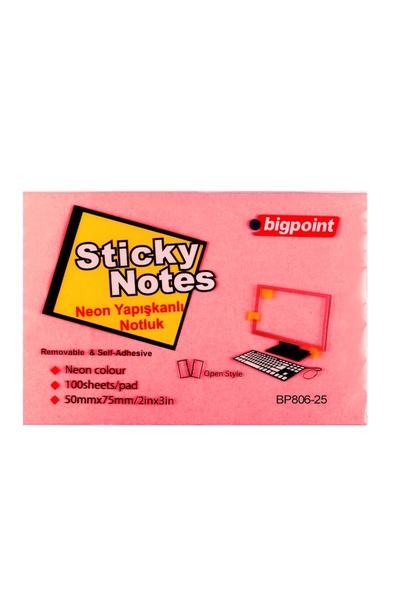 Bigpoint Adhesive Note Paper 75X50Mm Neon Red X 12 Pieces