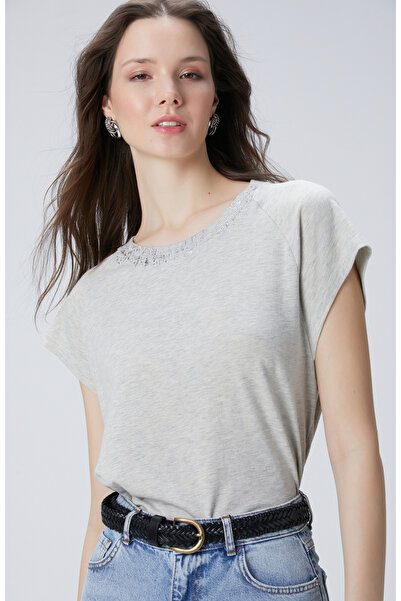 Network Gri Melanj Varak Baskılı T-shirt